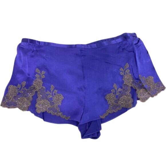 Josie Natori DVO Lillian Silk Shorts Midnight Purple With Black Lace Trim - Picture 5 of 6